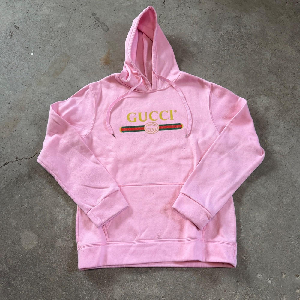 Gucci Hoodie Mens M Pink Logo Graphic Pullover Sweatshirt